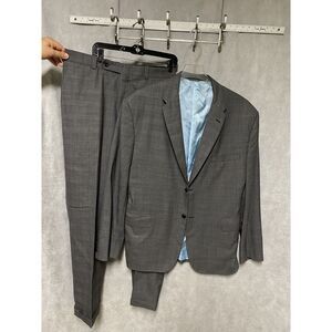 Tom James Suit Men 44L Gray Plaid Royal Wool Career 34X32.5 Pants Bespoke Luxury